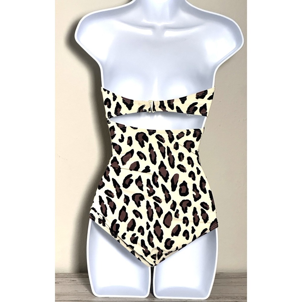 DKNY Women's Bandeau One Piece Swimsuit Size 4 Ivory Brown Black - Picture 15 of 16